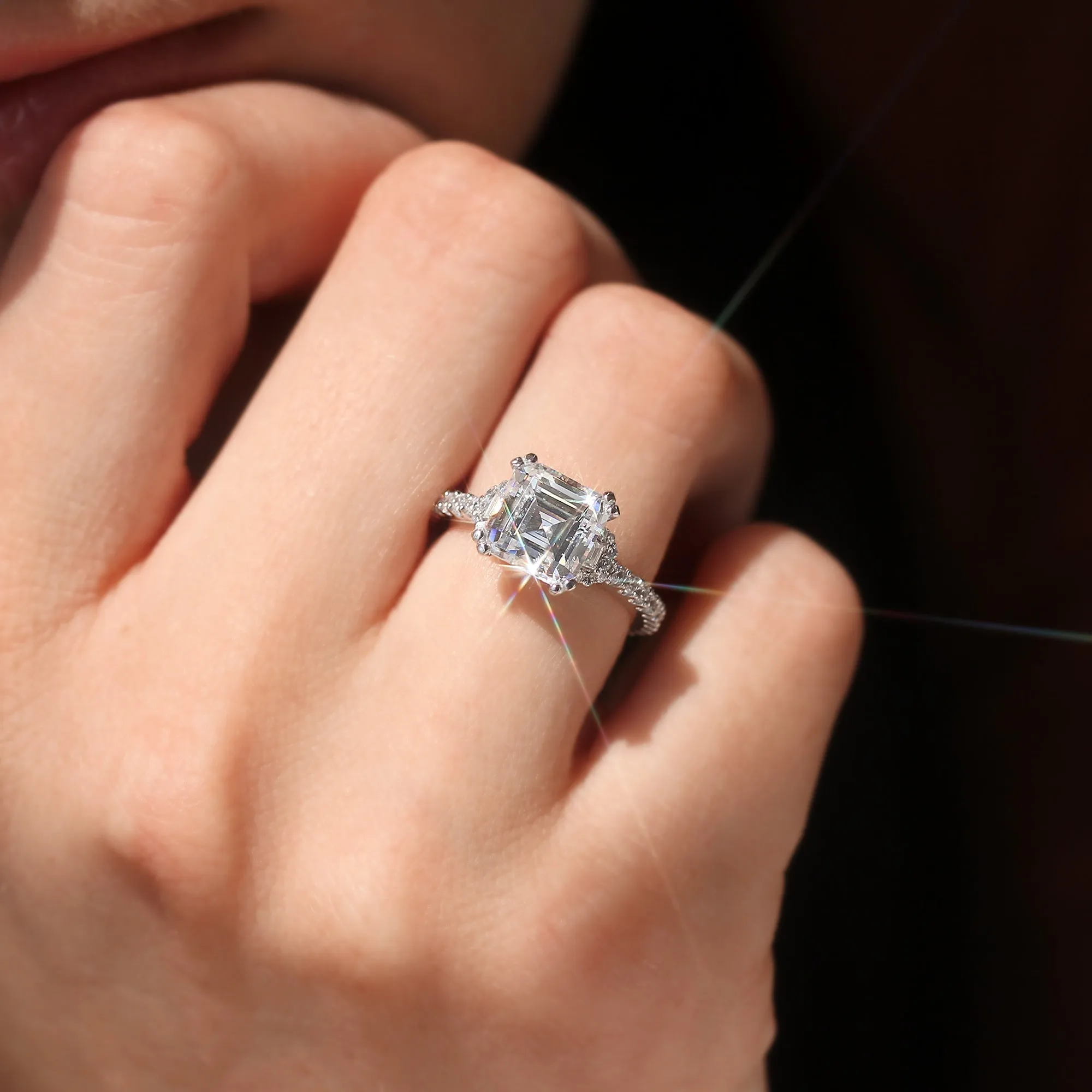 Elegant Asscher & Trapezoid Engagement Ring
