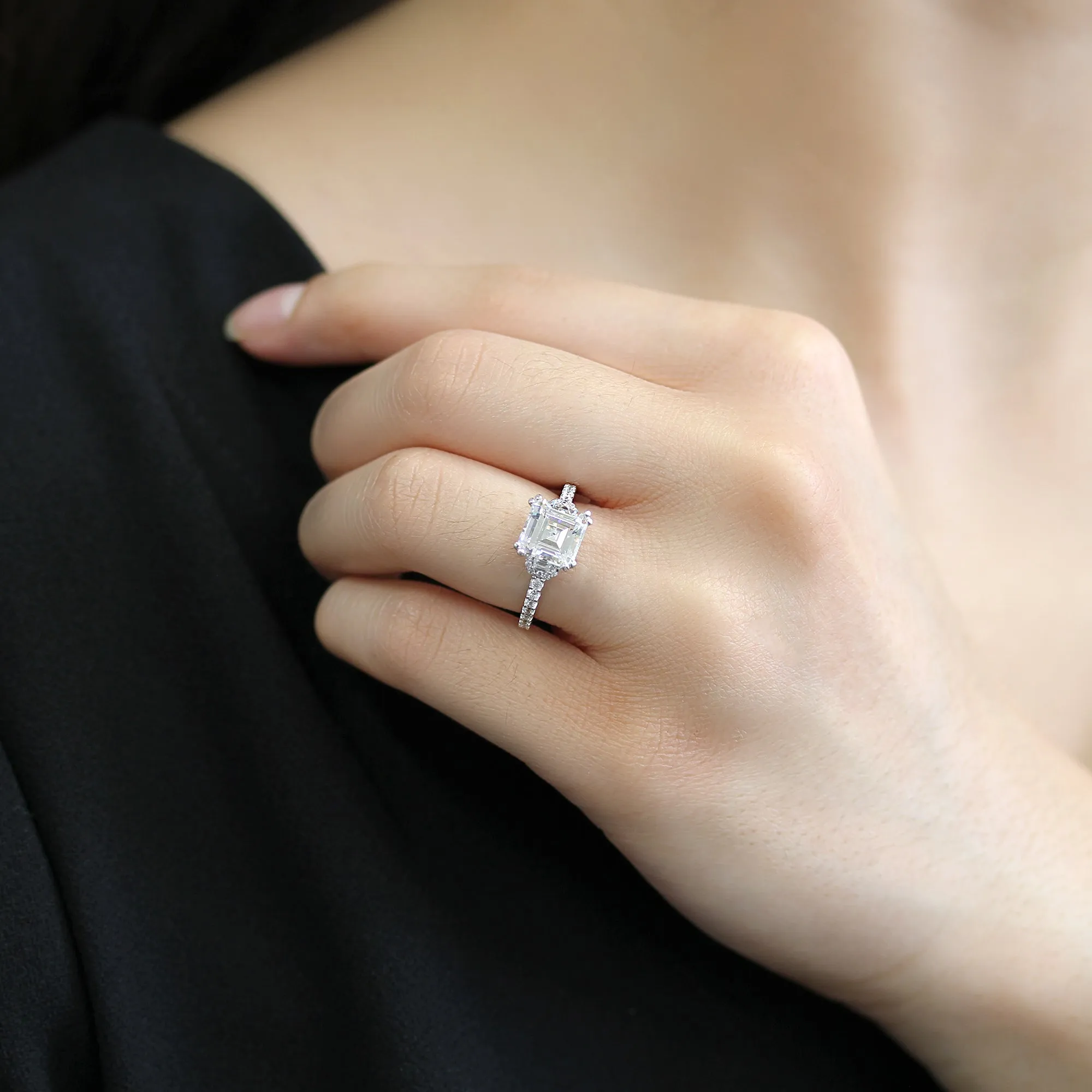 Elegant Asscher & Trapezoid Engagement Ring
