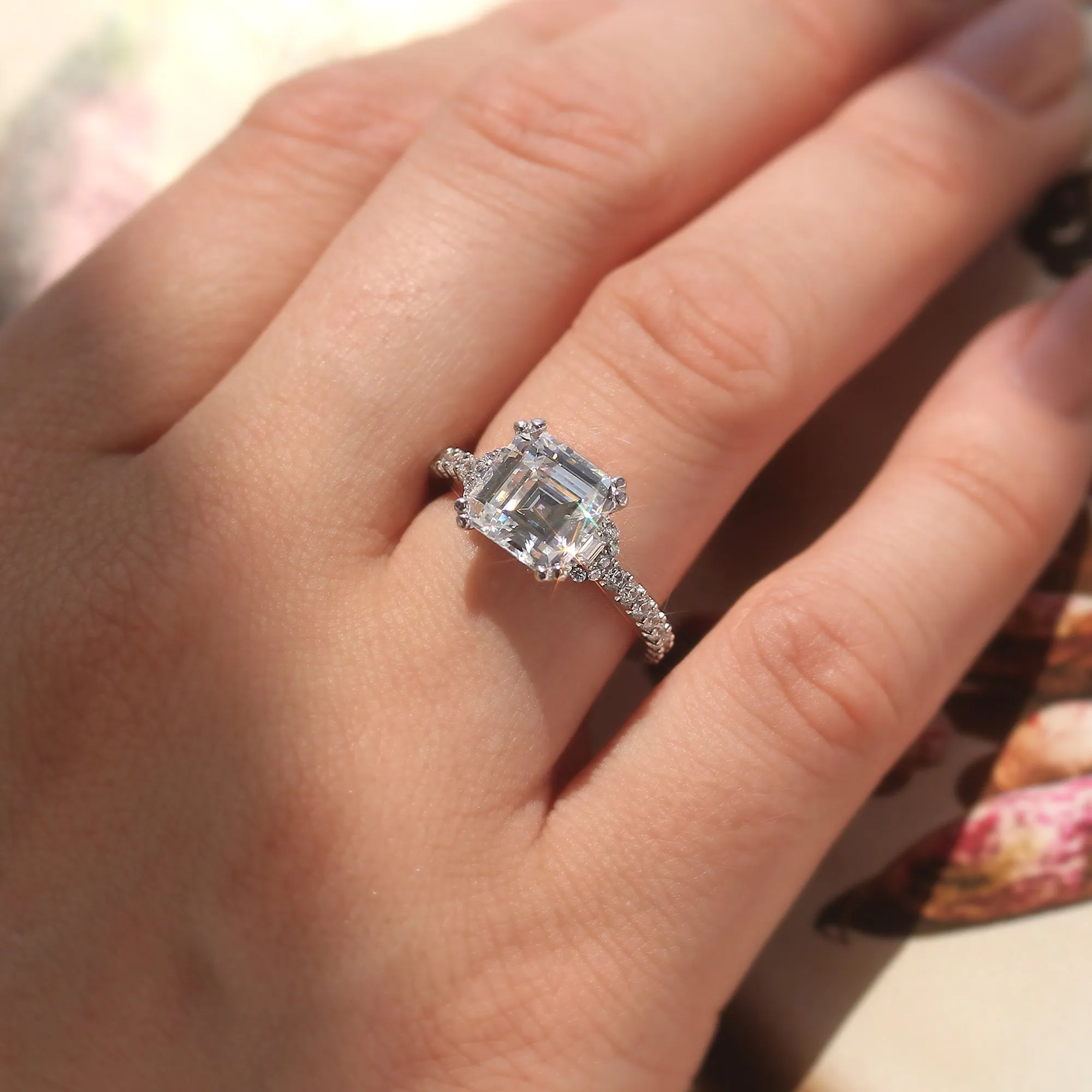 Elegant Asscher & Trapezoid Engagement Ring