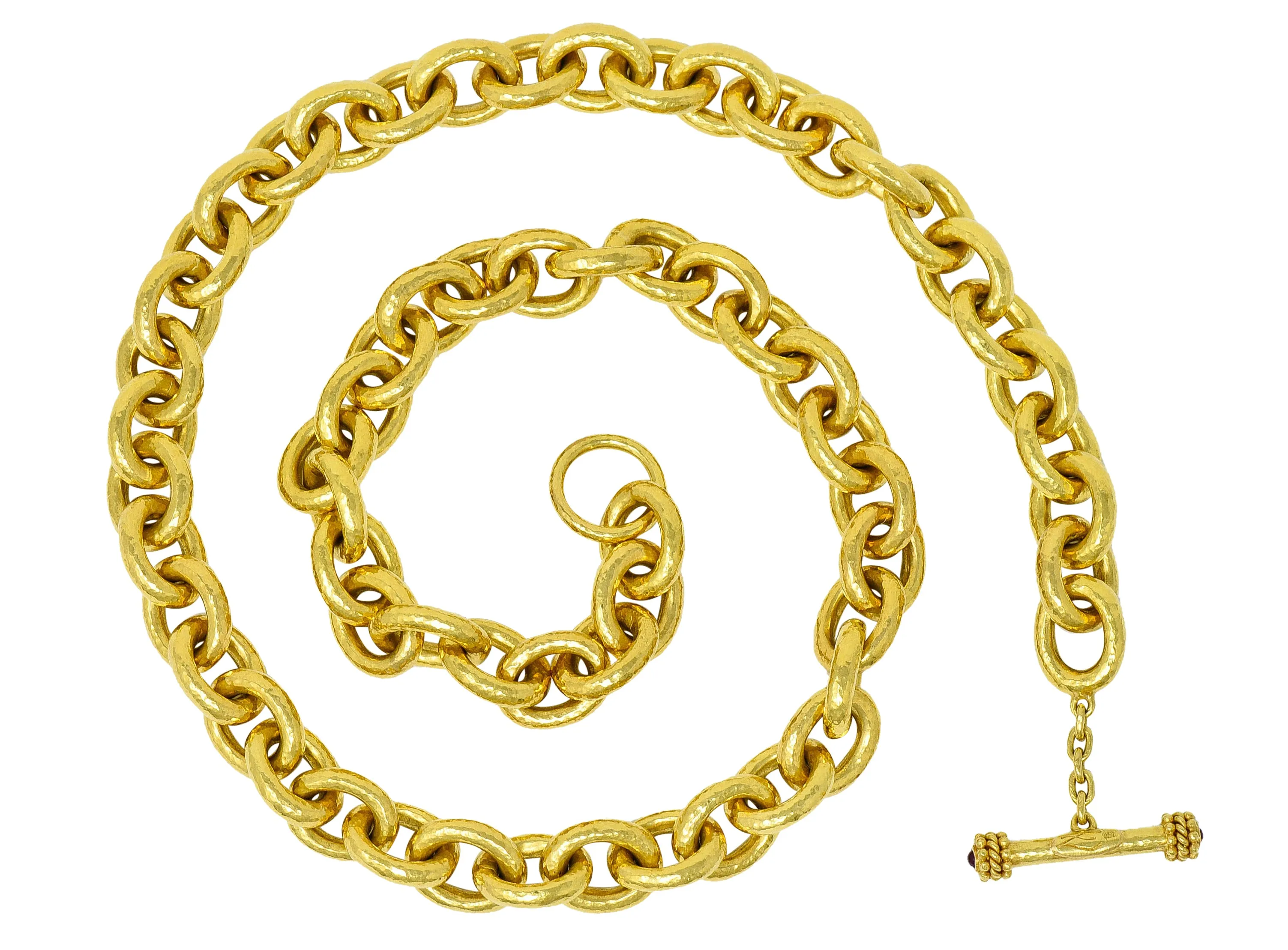 Elizabeth Locke Ruby 19 Karat Gold Hammered Curb Link Chain Collar Necklace