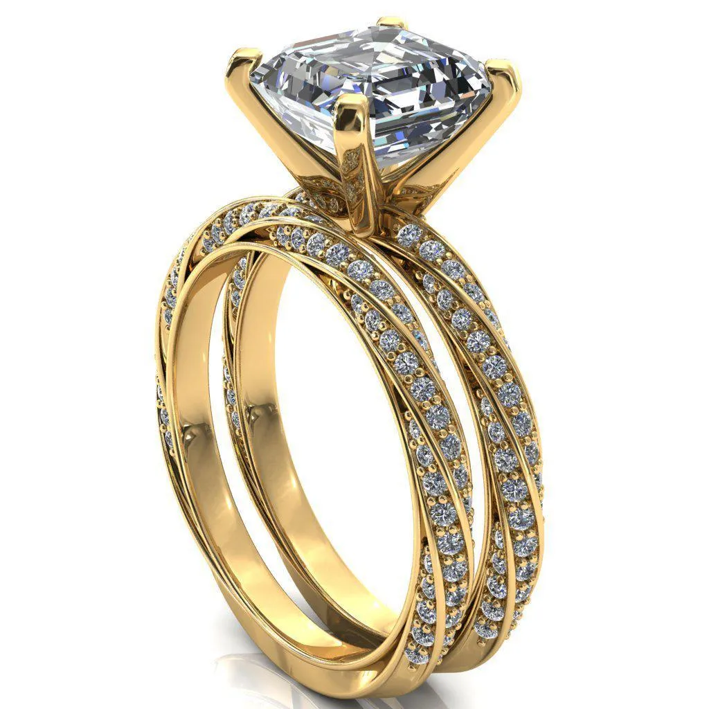 Elysia Asscher Moissanite 4 Prong 3/4 Eternity Diamond Accent Ring