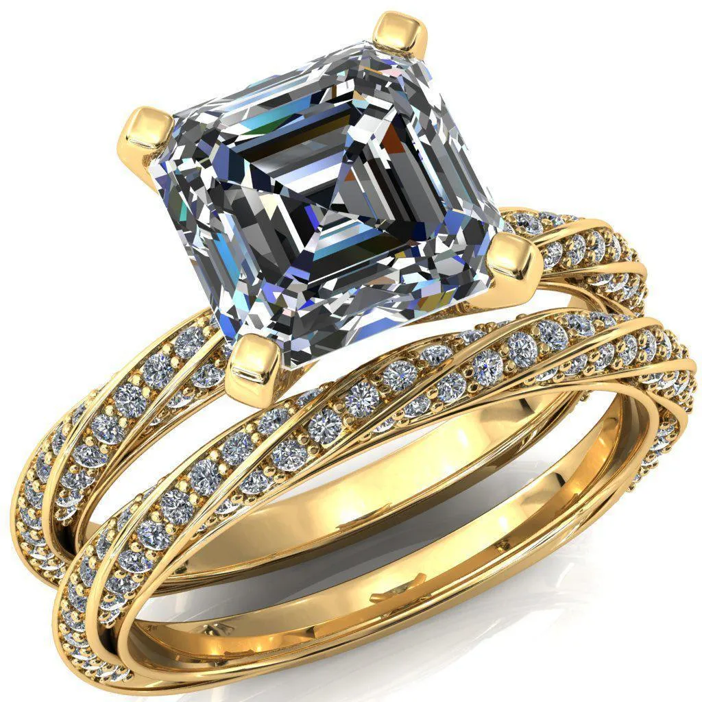 Elysia Asscher Moissanite 4 Prong 3/4 Eternity Diamond Accent Ring