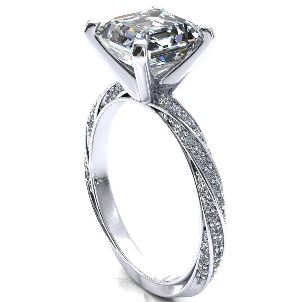 Elysia Asscher Moissanite 4 Prong 3/4 Eternity Diamond Accent Ring
