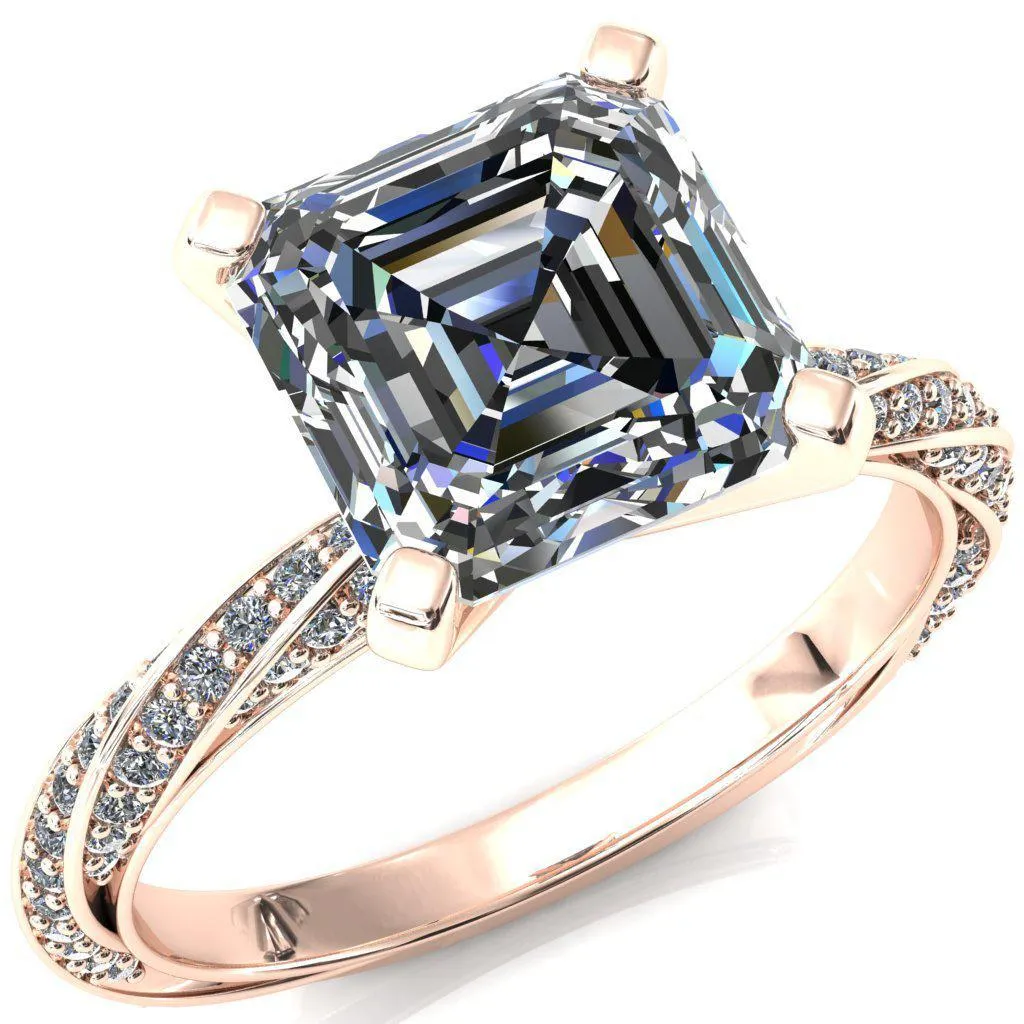 Elysia Asscher Moissanite 4 Prong 3/4 Eternity Diamond Accent Ring