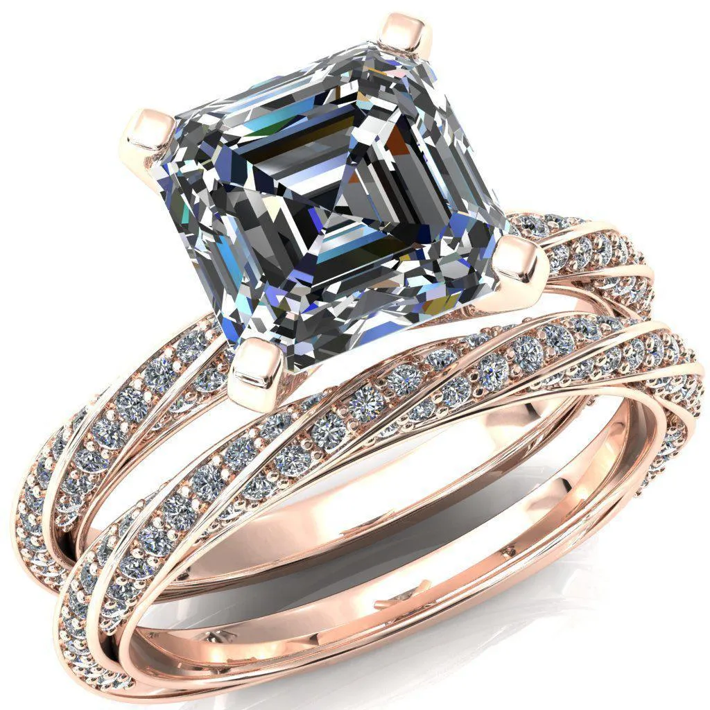 Elysia Asscher Moissanite 4 Prong 3/4 Eternity Diamond Accent Ring