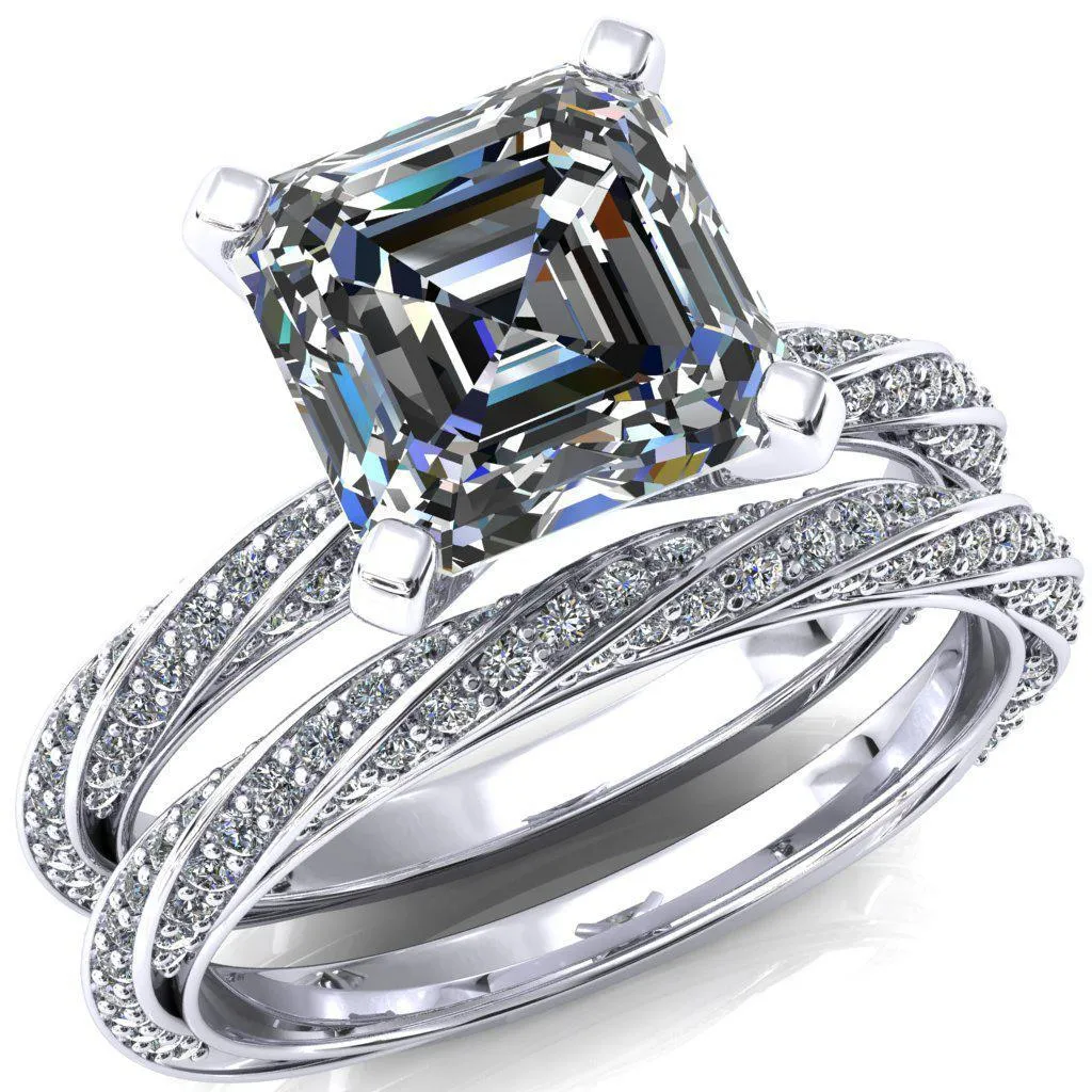 Elysia Asscher Moissanite 4 Prong 3/4 Eternity Diamond Accent Ring
