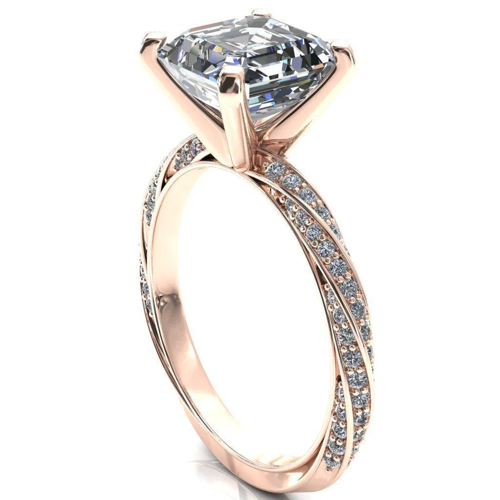 Elysia Asscher Moissanite 4 Prong 3/4 Eternity Diamond Accent Ring