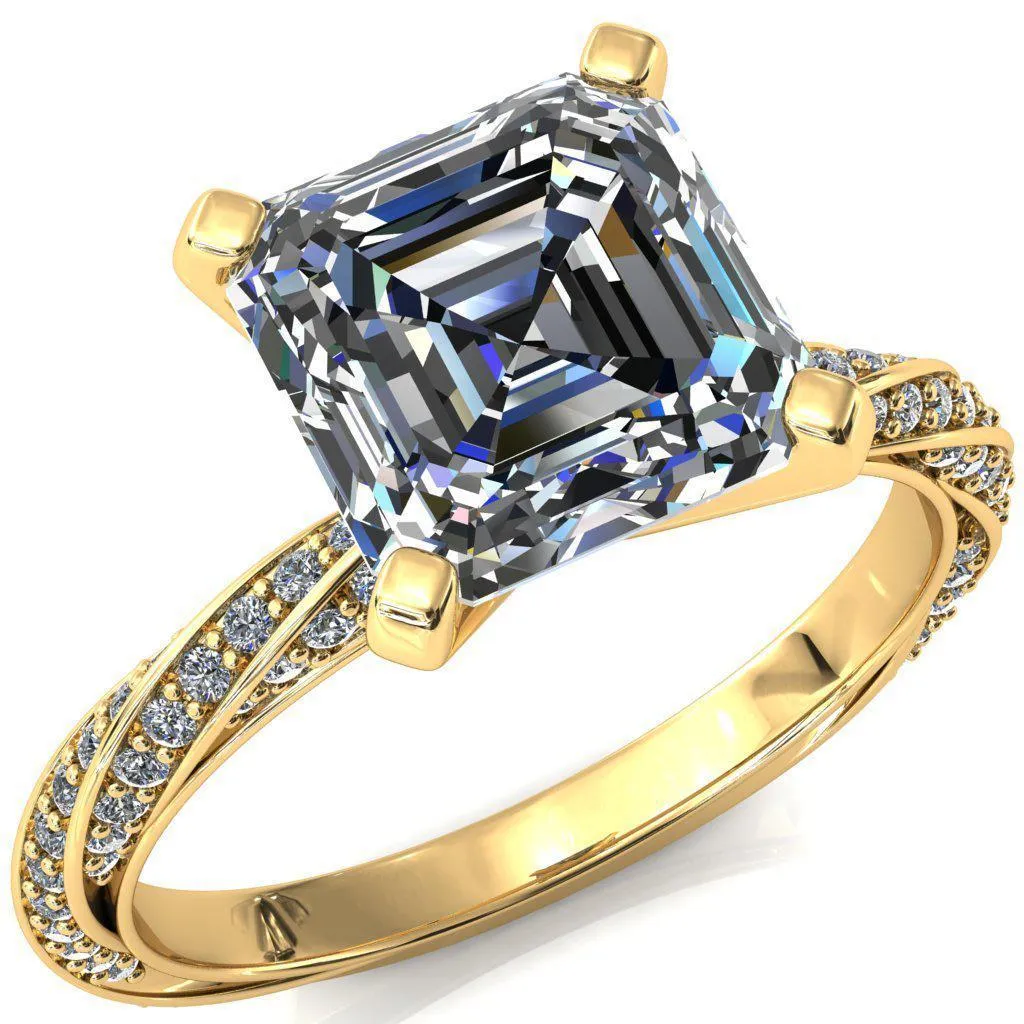 Elysia Asscher Moissanite 4 Prong 3/4 Eternity Diamond Accent Ring
