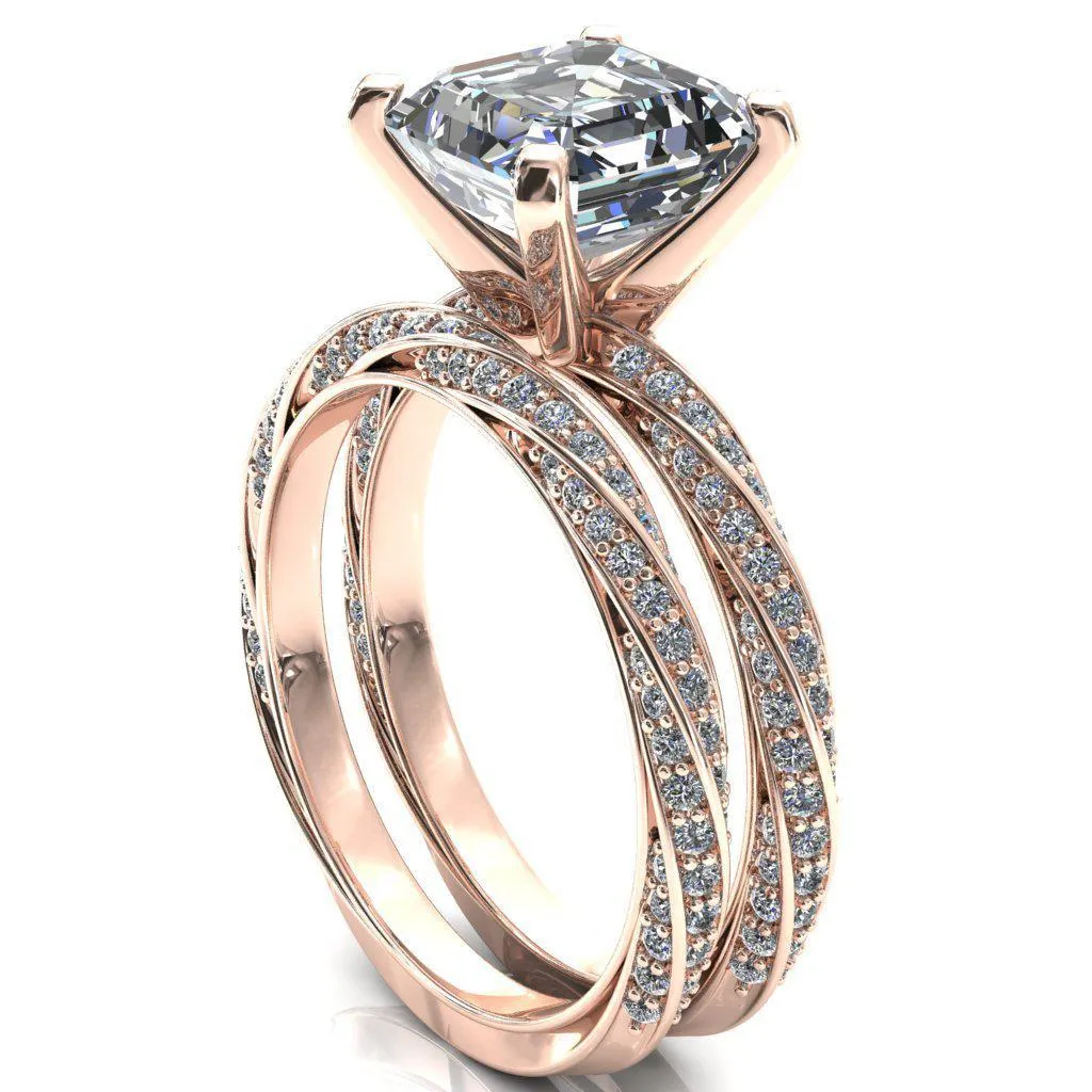 Elysia Asscher Moissanite 4 Prong 3/4 Eternity Diamond Accent Ring