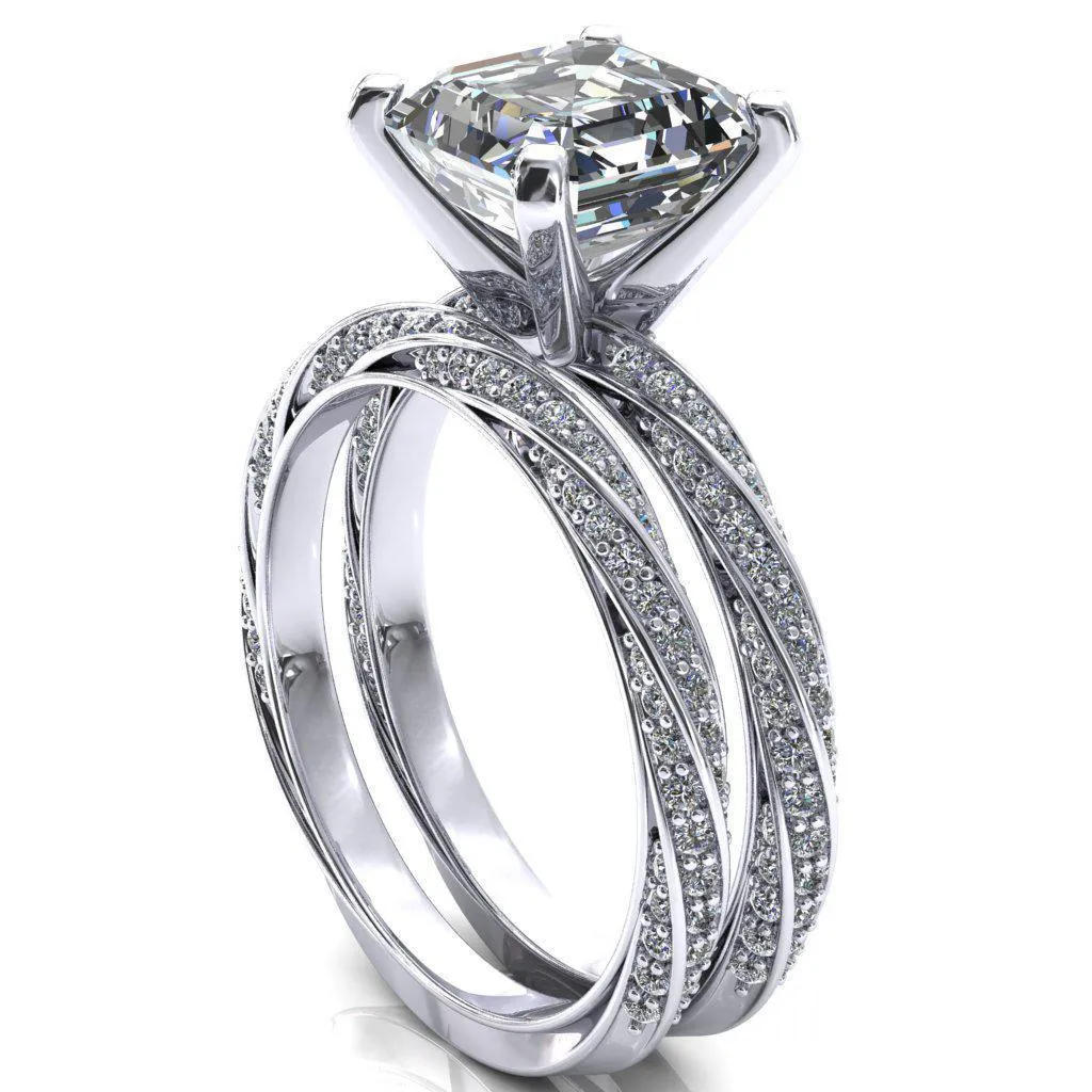 Elysia Asscher Moissanite 4 Prong 3/4 Eternity Diamond Accent Ring