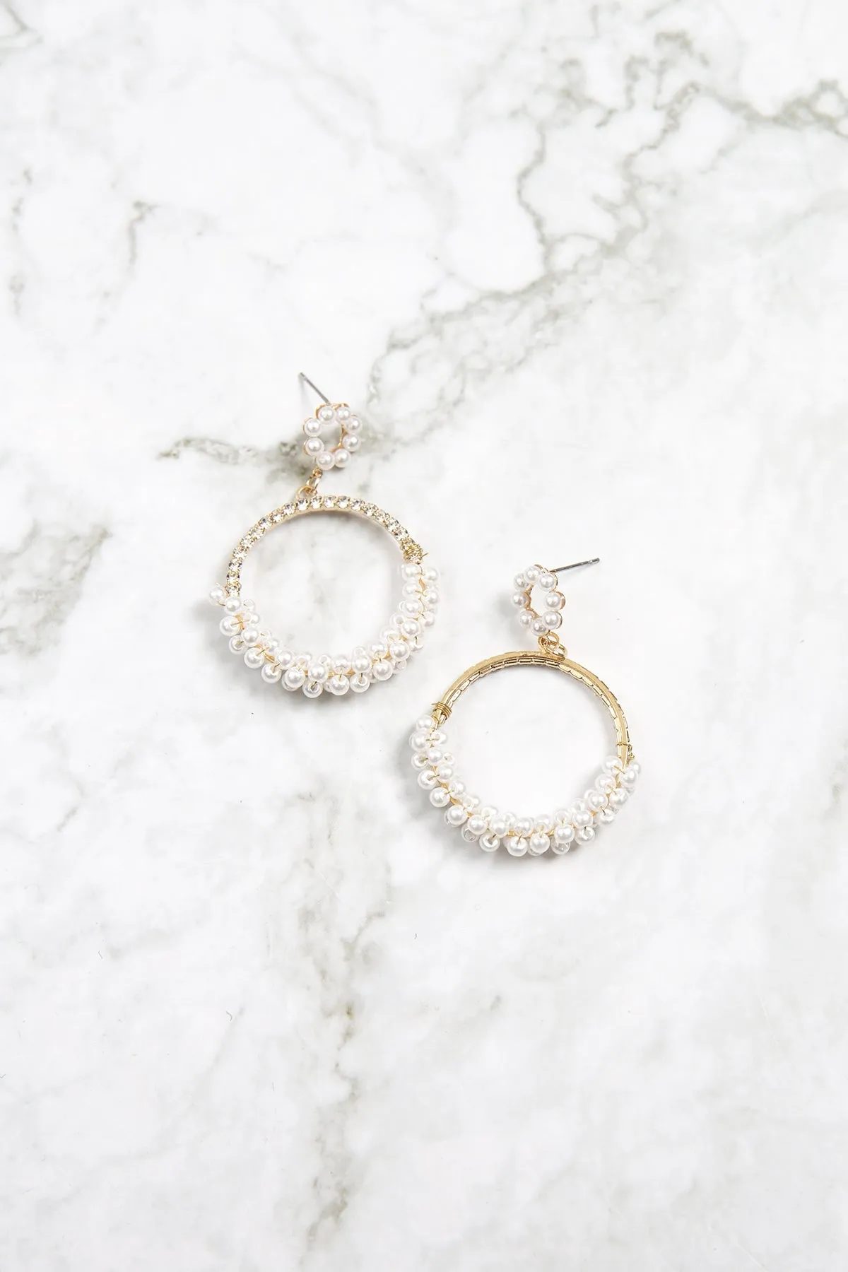 EMBELISHED WRAPPED PEARL ROUND DROP EARRINGS