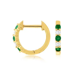 Emerald and Diamond Huggie Hoop Earrings