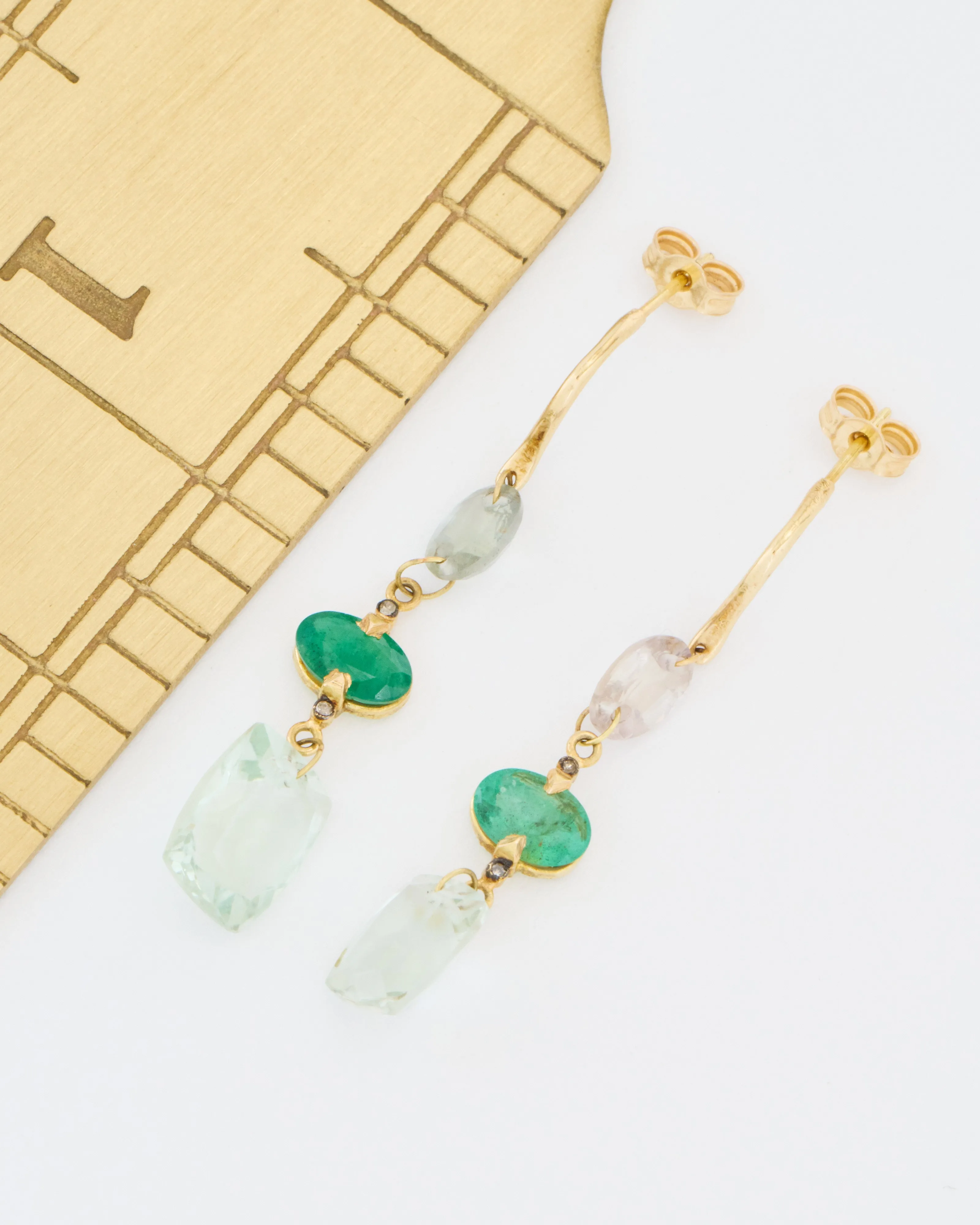 emerald and green amethyst drop earrings