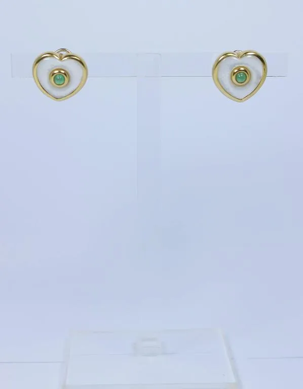 EMERALD and Pearl Cabochon 18 Karat Gold Clip On Earrings