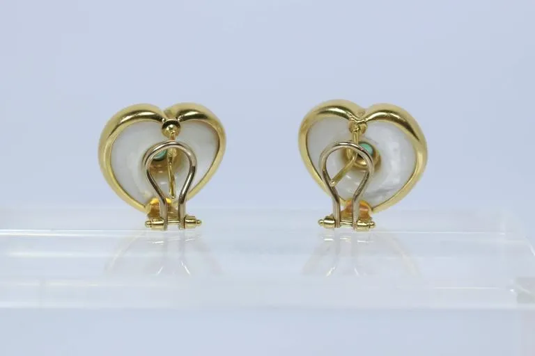 EMERALD and Pearl Cabochon 18 Karat Gold Clip On Earrings