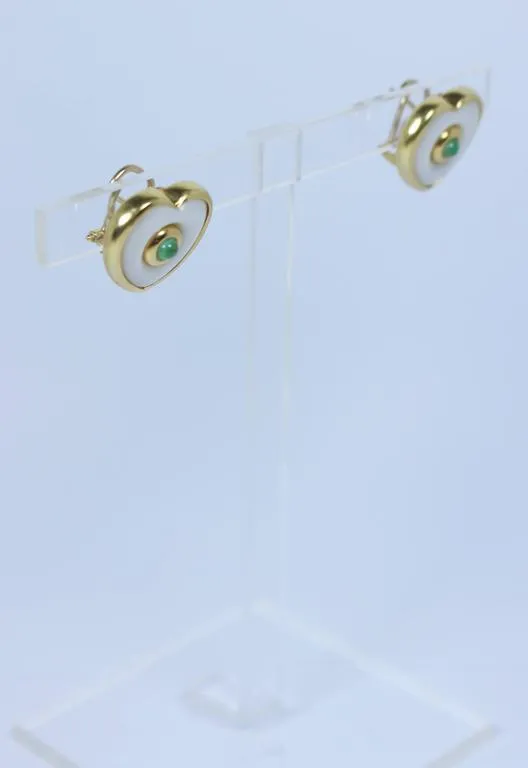EMERALD and Pearl Cabochon 18 Karat Gold Clip On Earrings