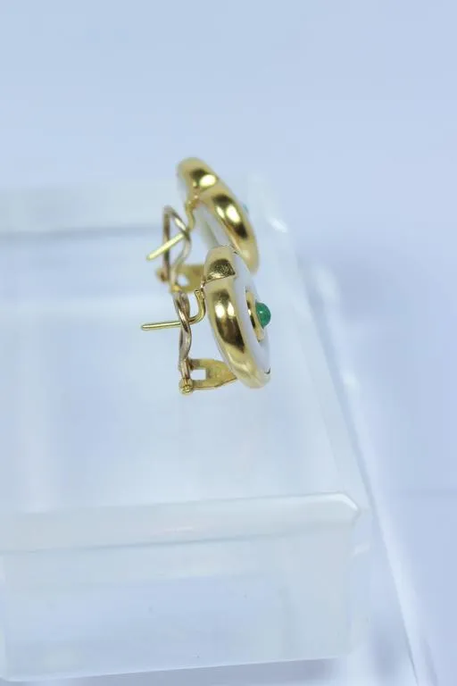 EMERALD and Pearl Cabochon 18 Karat Gold Clip On Earrings