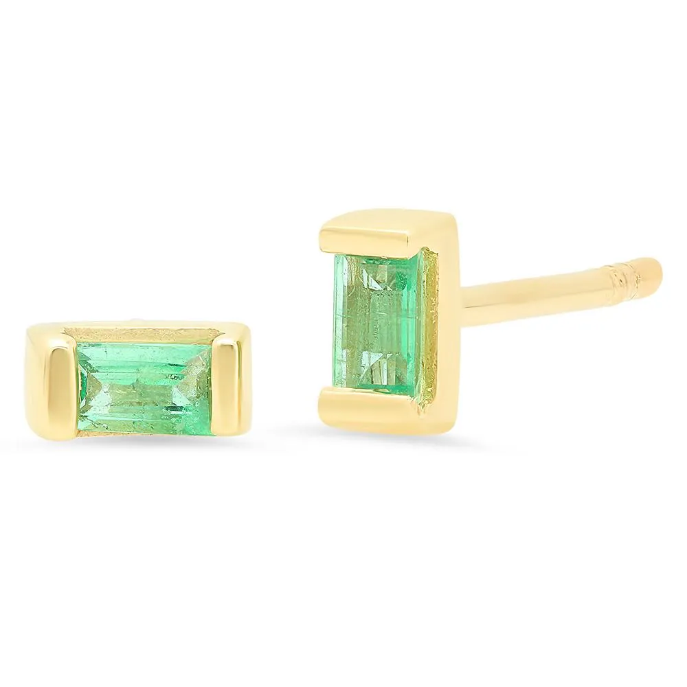 Emerald Baguette Studs