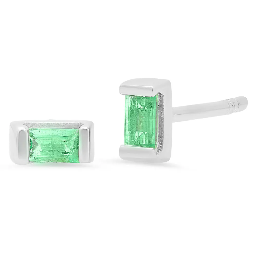 Emerald Baguette Studs