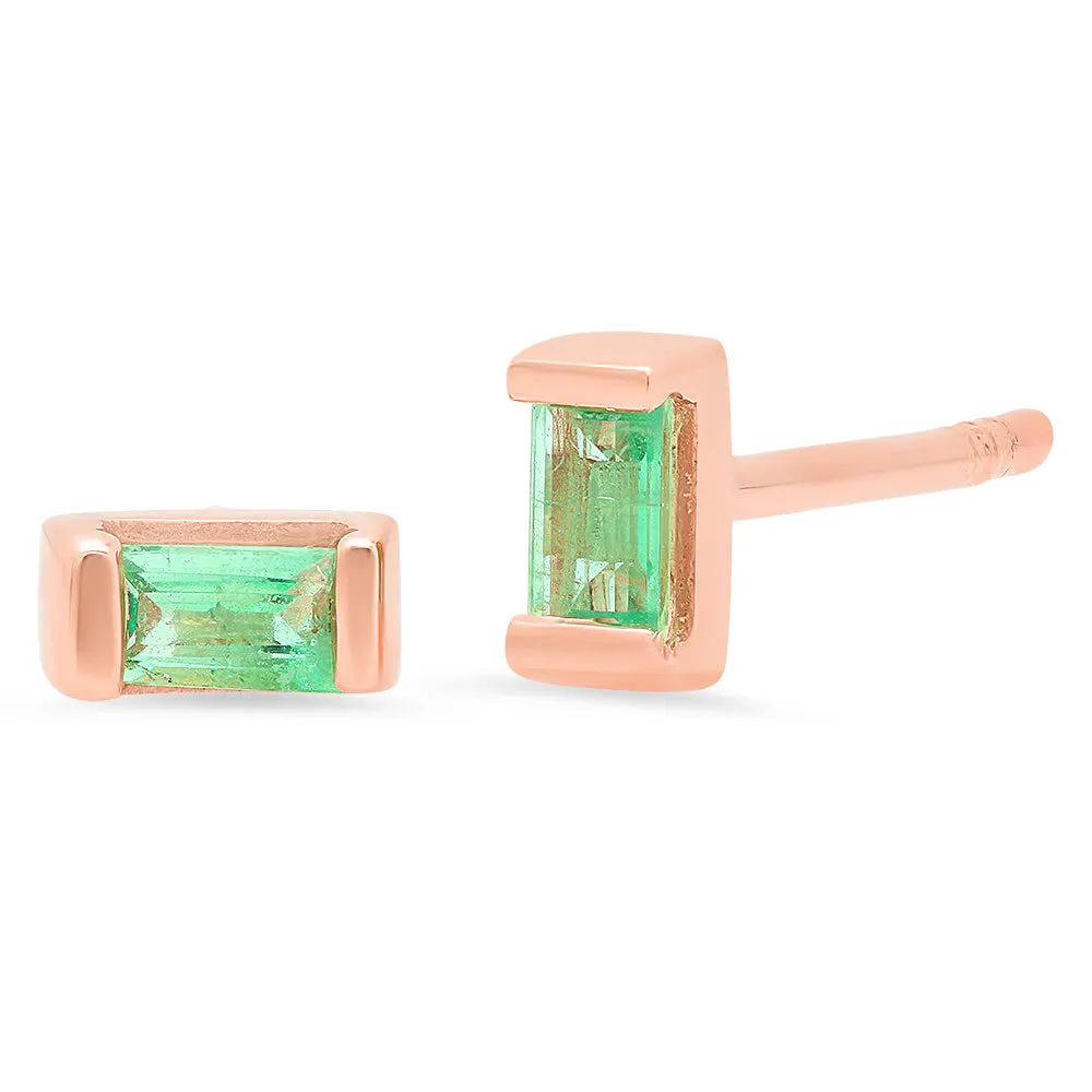 Emerald Baguette Studs