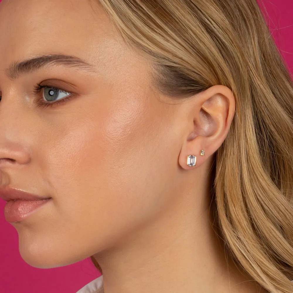 Emerald Bezel Stud Earring