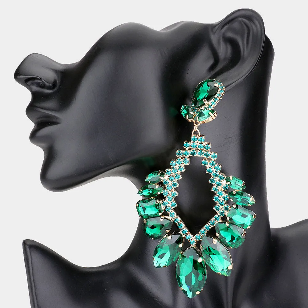 Emerald Crystal Multi Stone Statement Pageant Earrings | Pageant Jewelry | 569287