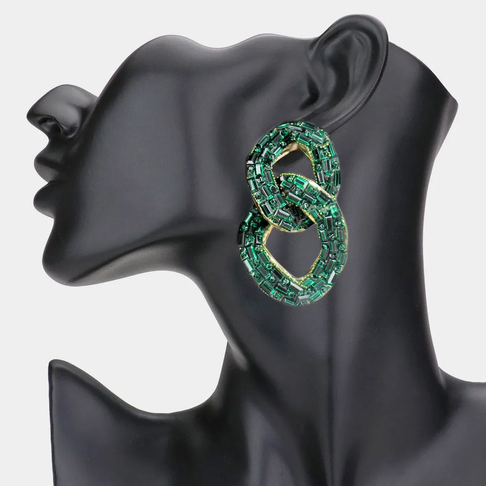 Emerald Crystal Stone Link Fun Fashion Earrings  | Pageant Earrings | 556154