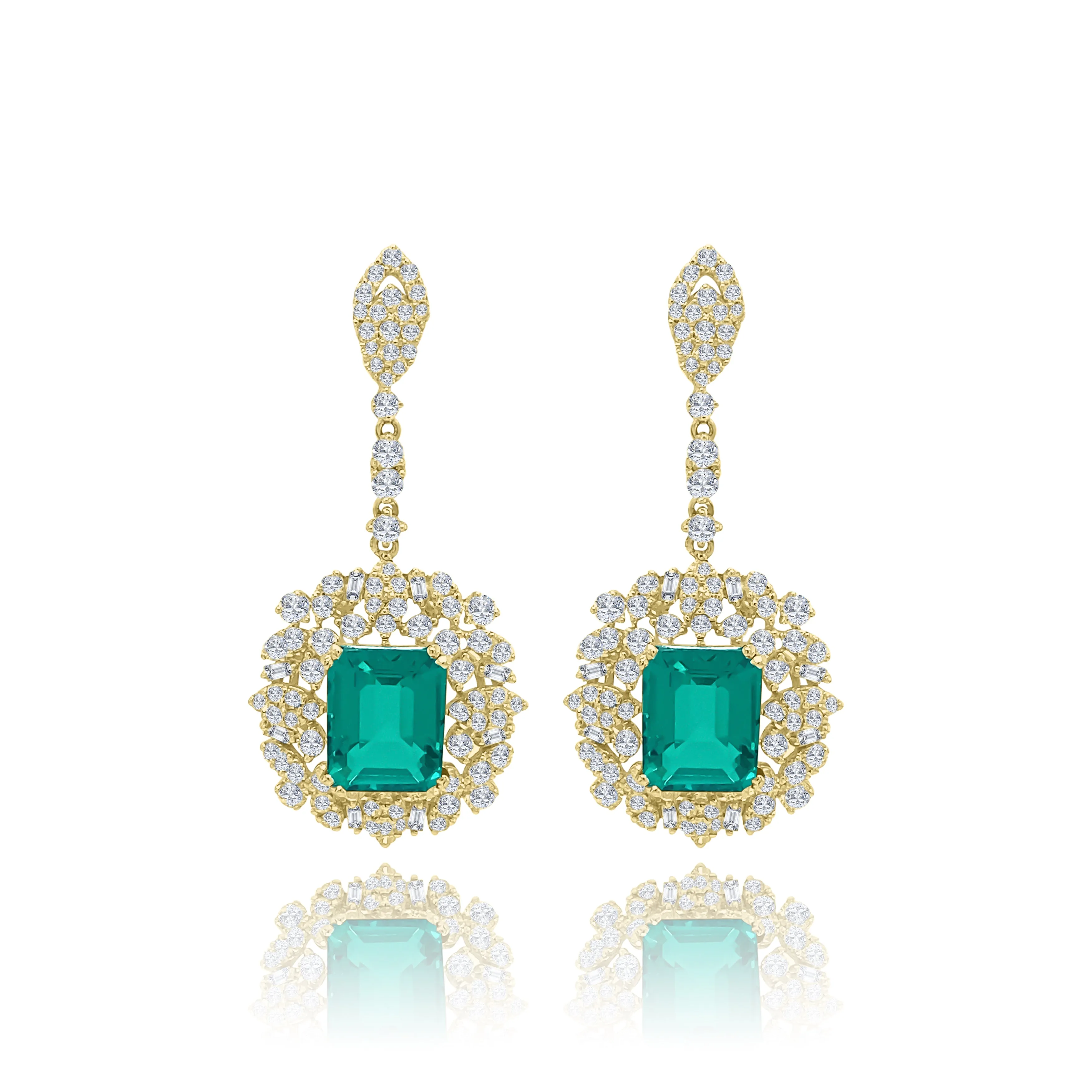 Emerald cut Emeralds & Diamonds "Astrid' Earrings