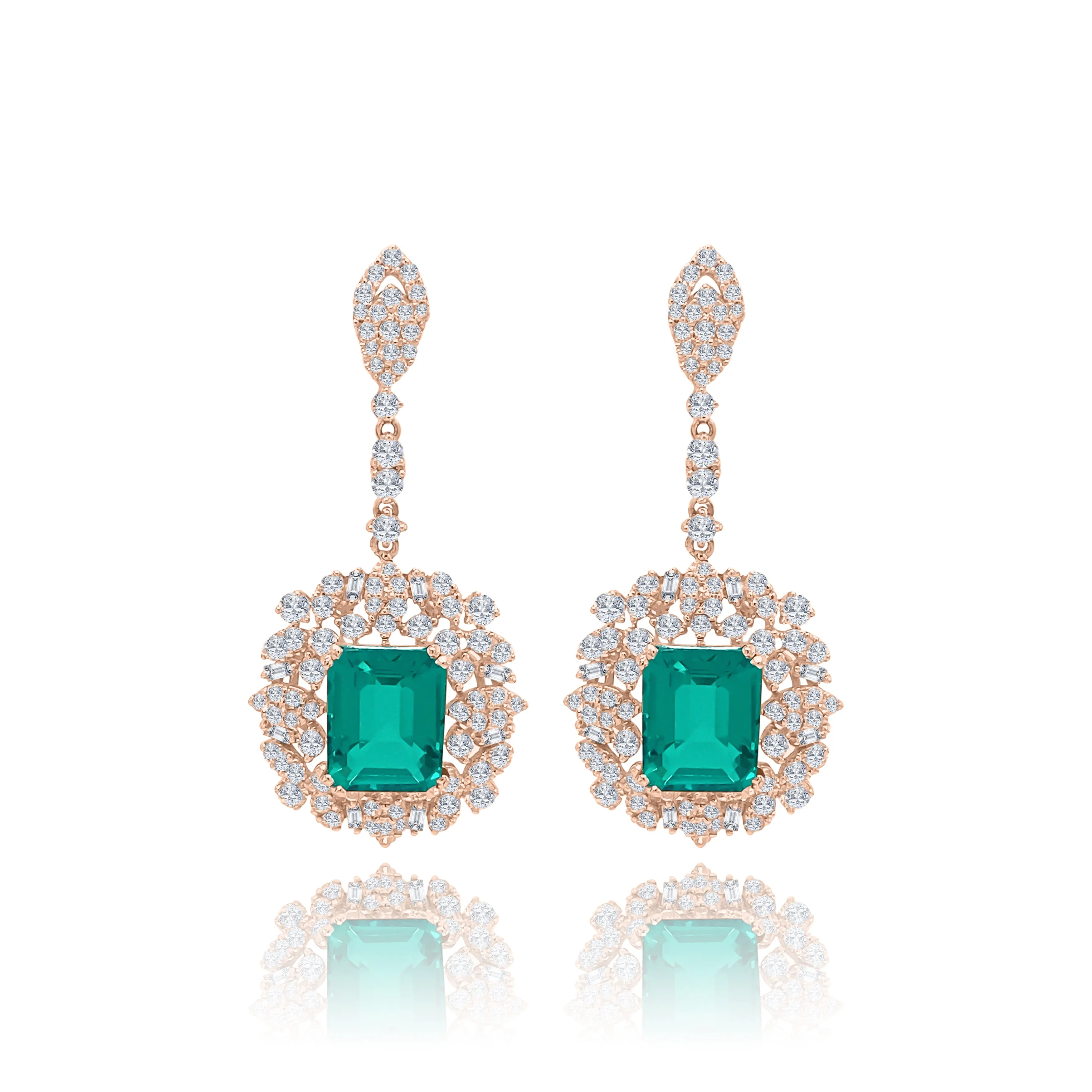 Emerald cut Emeralds & Diamonds "Astrid' Earrings
