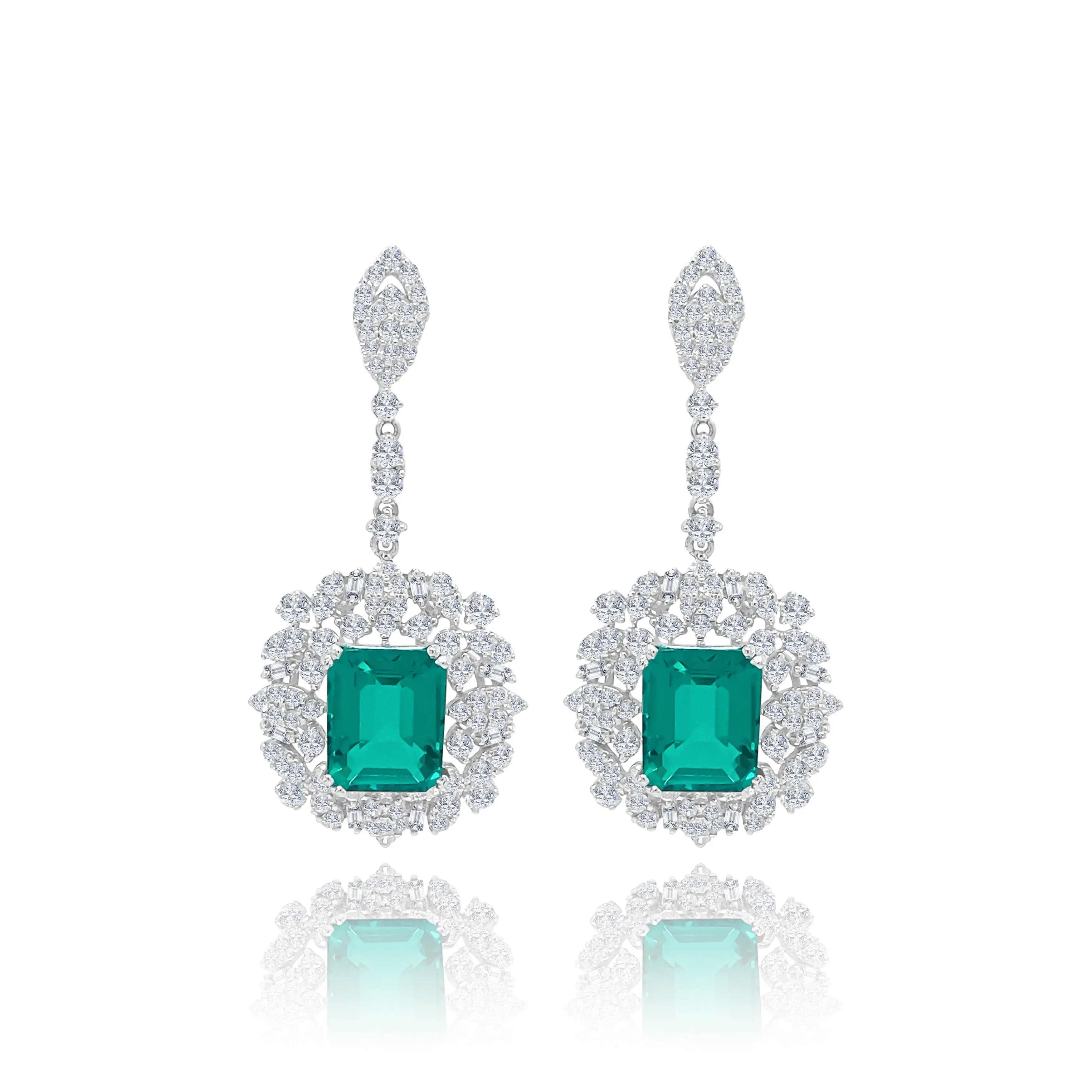 Emerald cut Emeralds & Diamonds "Astrid' Earrings
