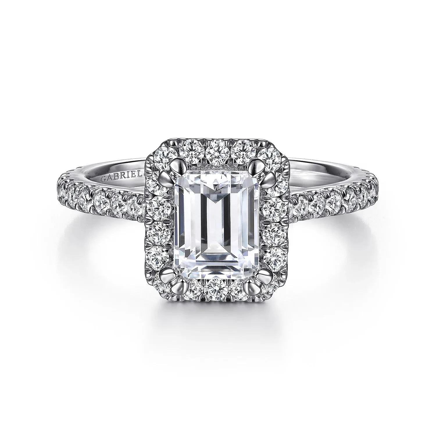 Emerald Cut Halo Diamond Engagement Ring Mounting