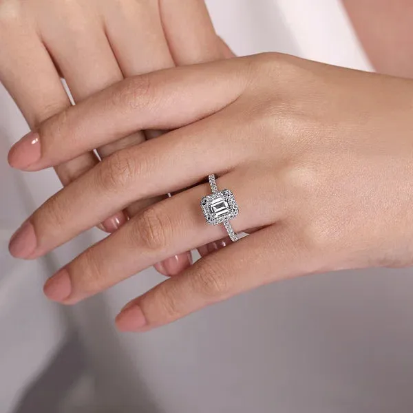 Emerald Cut Halo Diamond Engagement Ring Mounting