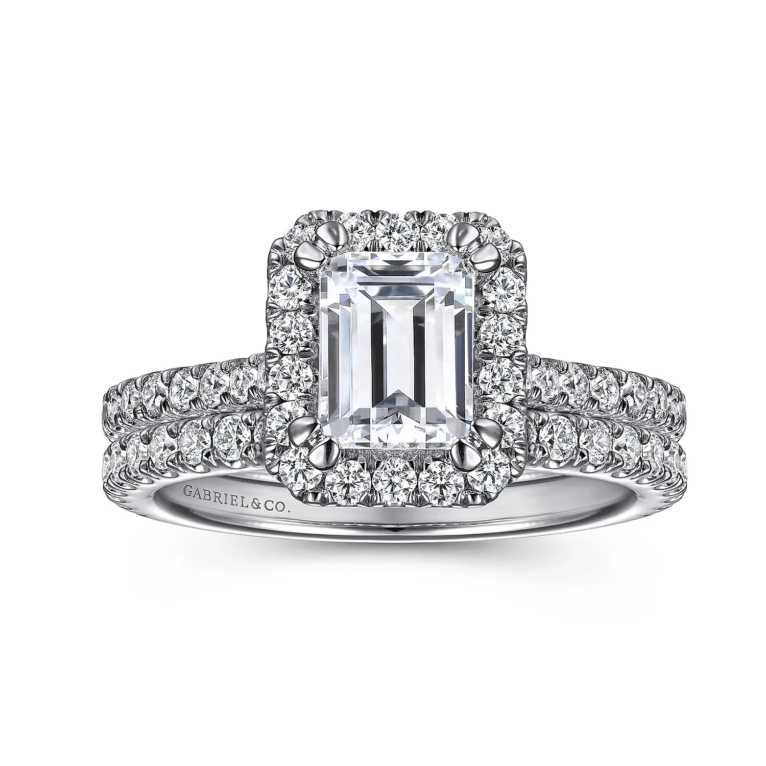 Emerald Cut Halo Diamond Engagement Ring Mounting