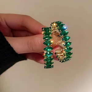 Emerald Green Crystal Hoop Earrings-jlt11562