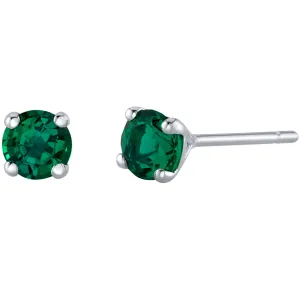 Emerald Petite Solitaire Stud Earrings 14K White Gold