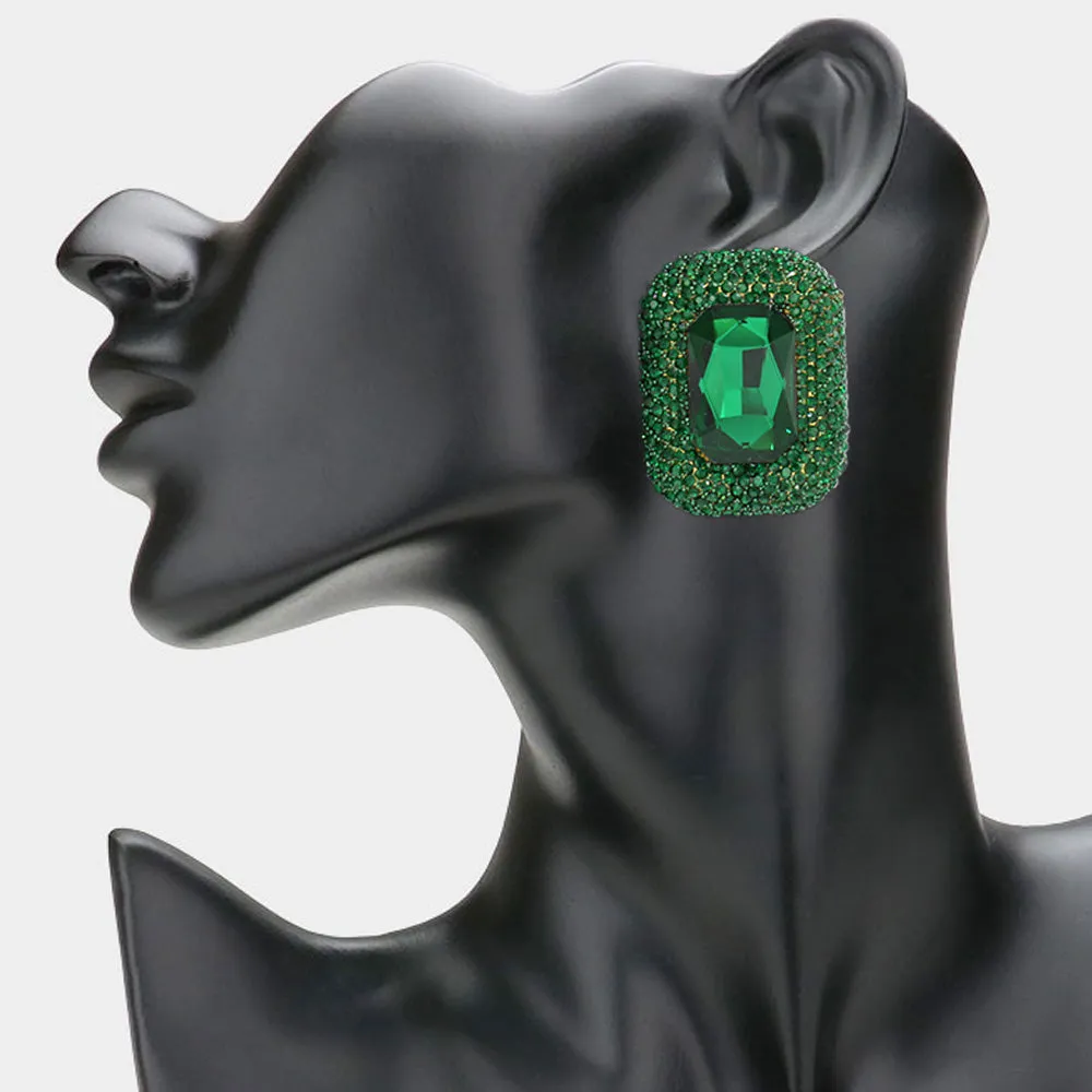 Emerald Rectangle Pageant Earrings  | Emerald Prom Earrings |  627328