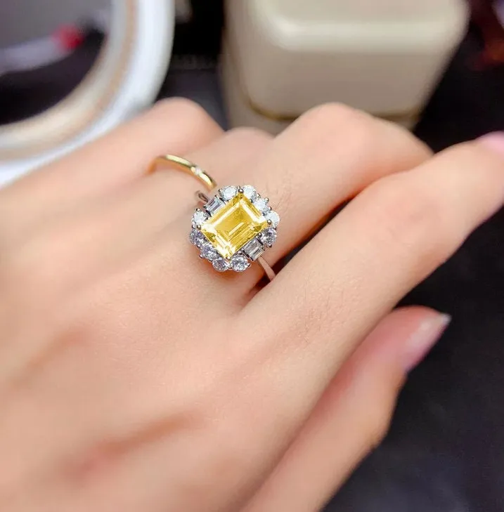 Emerald Ring | Yellow Diamond Ring | Yellow Diamond Engagement Rings | Canary Yellow Diamond Ring | Baguette Ring | Womens Engagement Ring