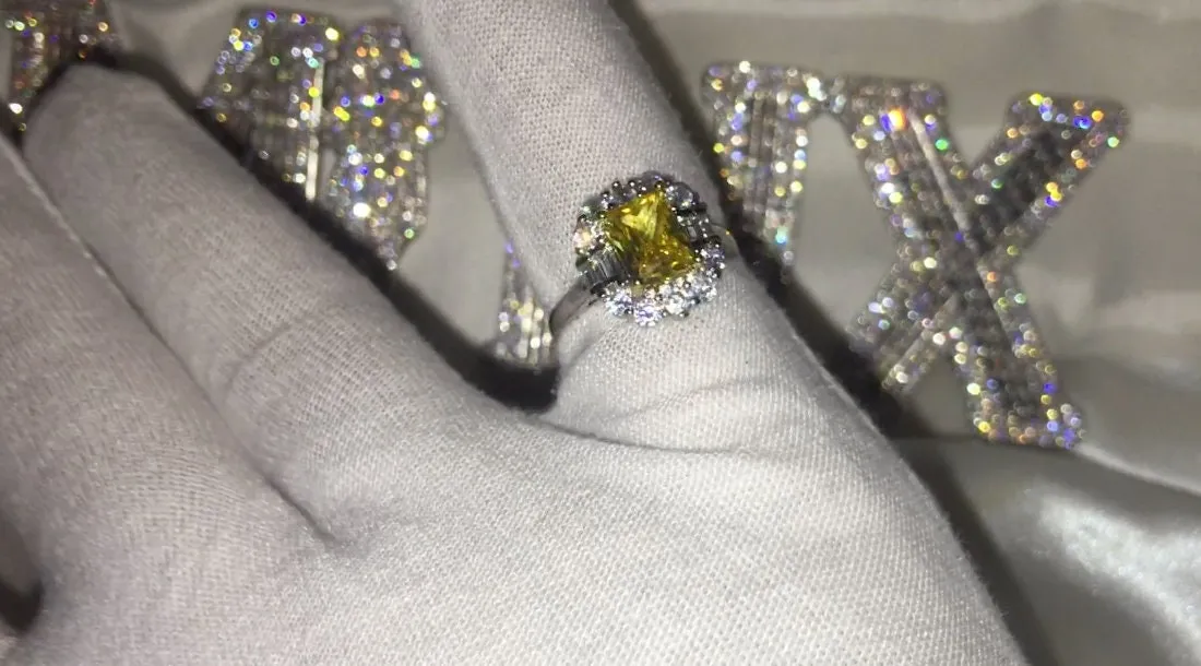 Emerald Ring | Yellow Diamond Ring | Yellow Diamond Engagement Rings | Canary Yellow Diamond Ring | Baguette Ring | Womens Engagement Ring