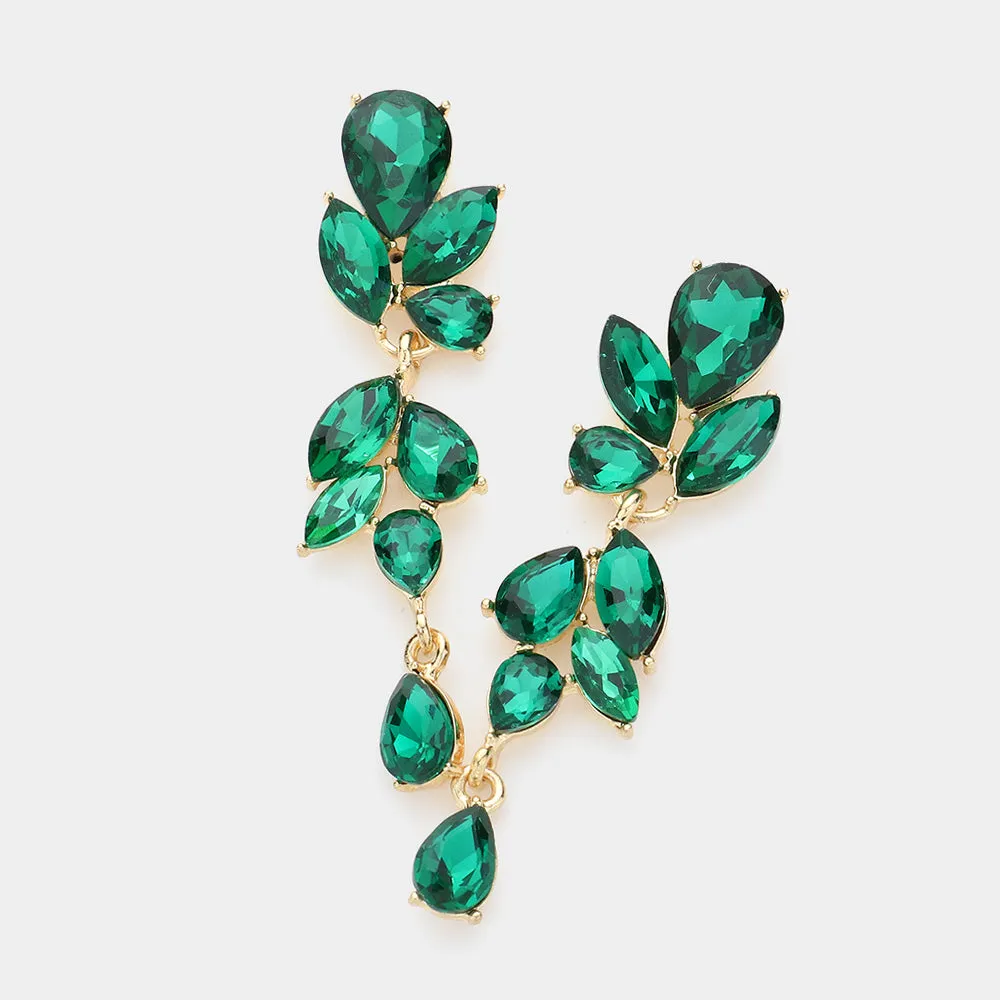 Emerald Teardrop and Marquise Cluster Dangle Earrings  | Pageant Jewelry | Prom Jewelry |  615624