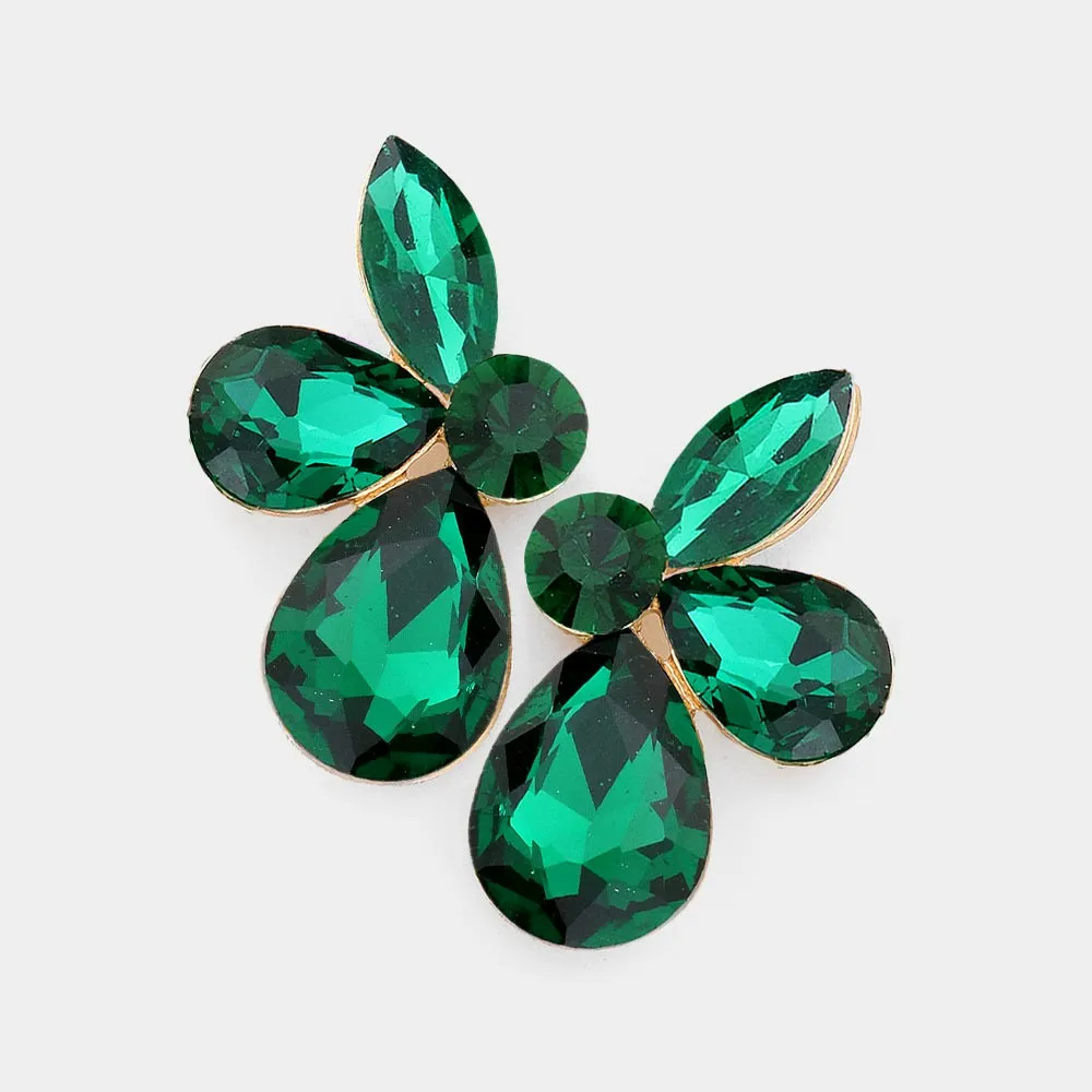 Emerald Teardrop and Marquise Stone Pageant Earrings  | Interview Earrings |  563206