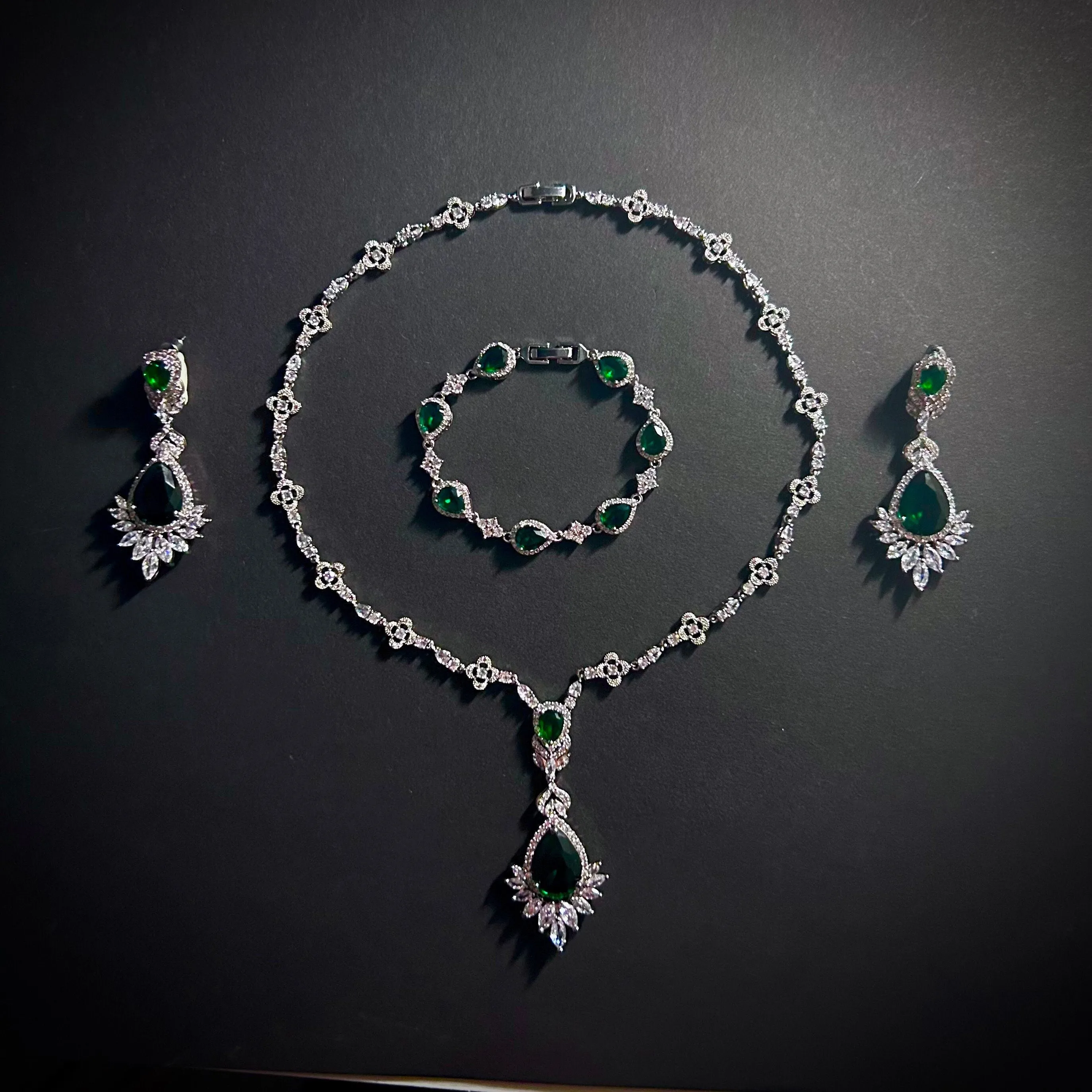 Emerald Teardrop Statement Jewelry Set