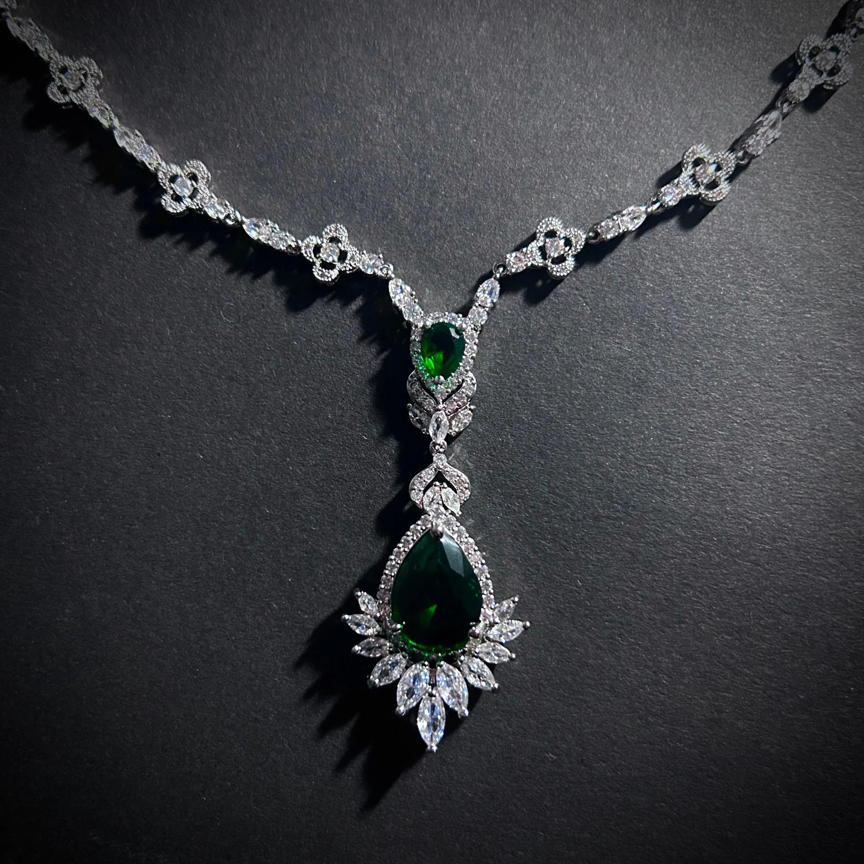 Emerald Teardrop Statement Jewelry Set