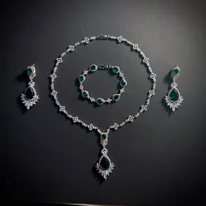 Emerald Teardrop Statement Jewelry Set