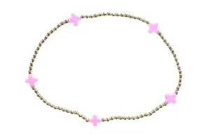 ENewton Signature Cross Small Gold Pattern 2mm Bead Bracelet - Bright Pink