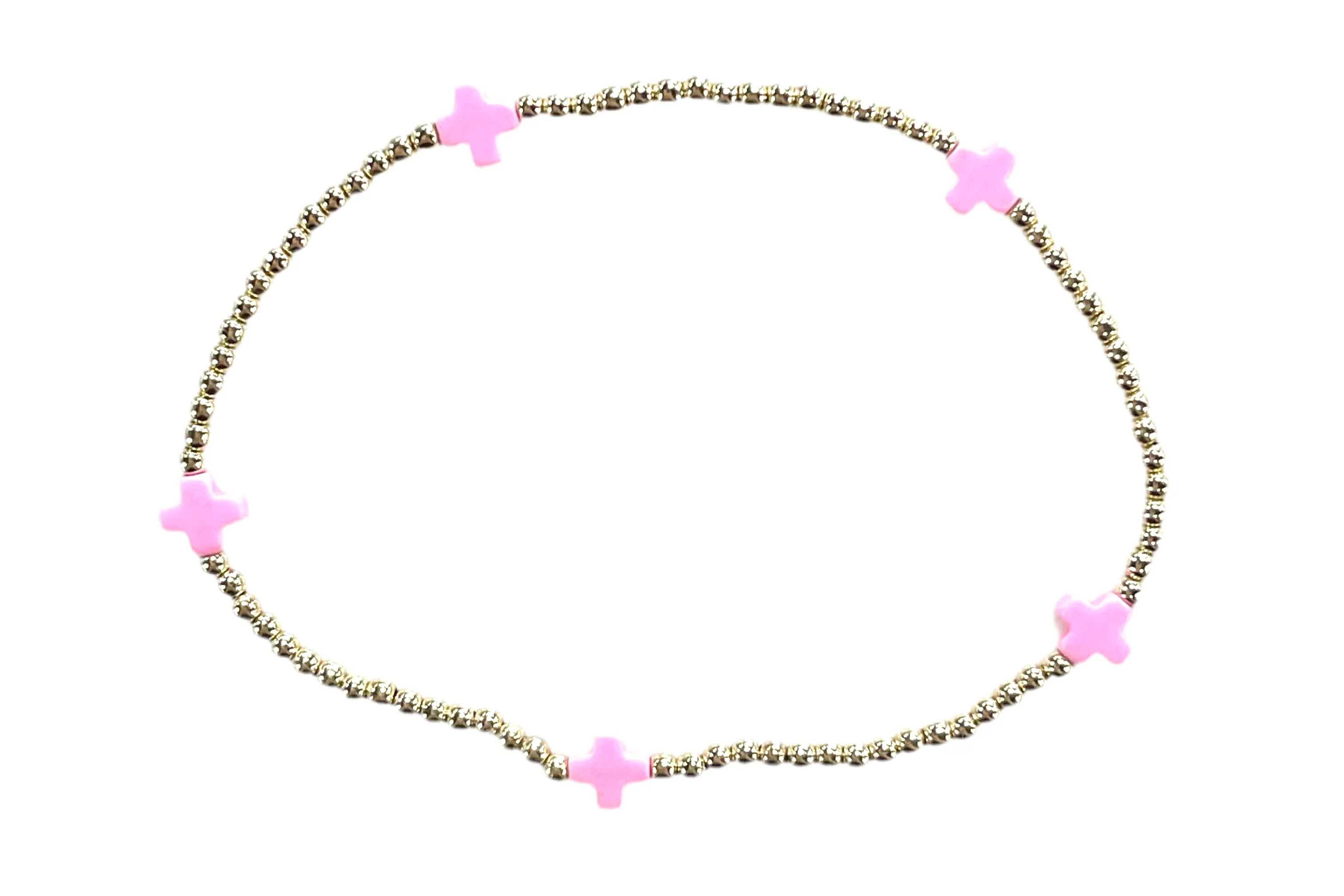 ENewton Signature Cross Small Gold Pattern 2mm Bead Bracelet - Bright Pink