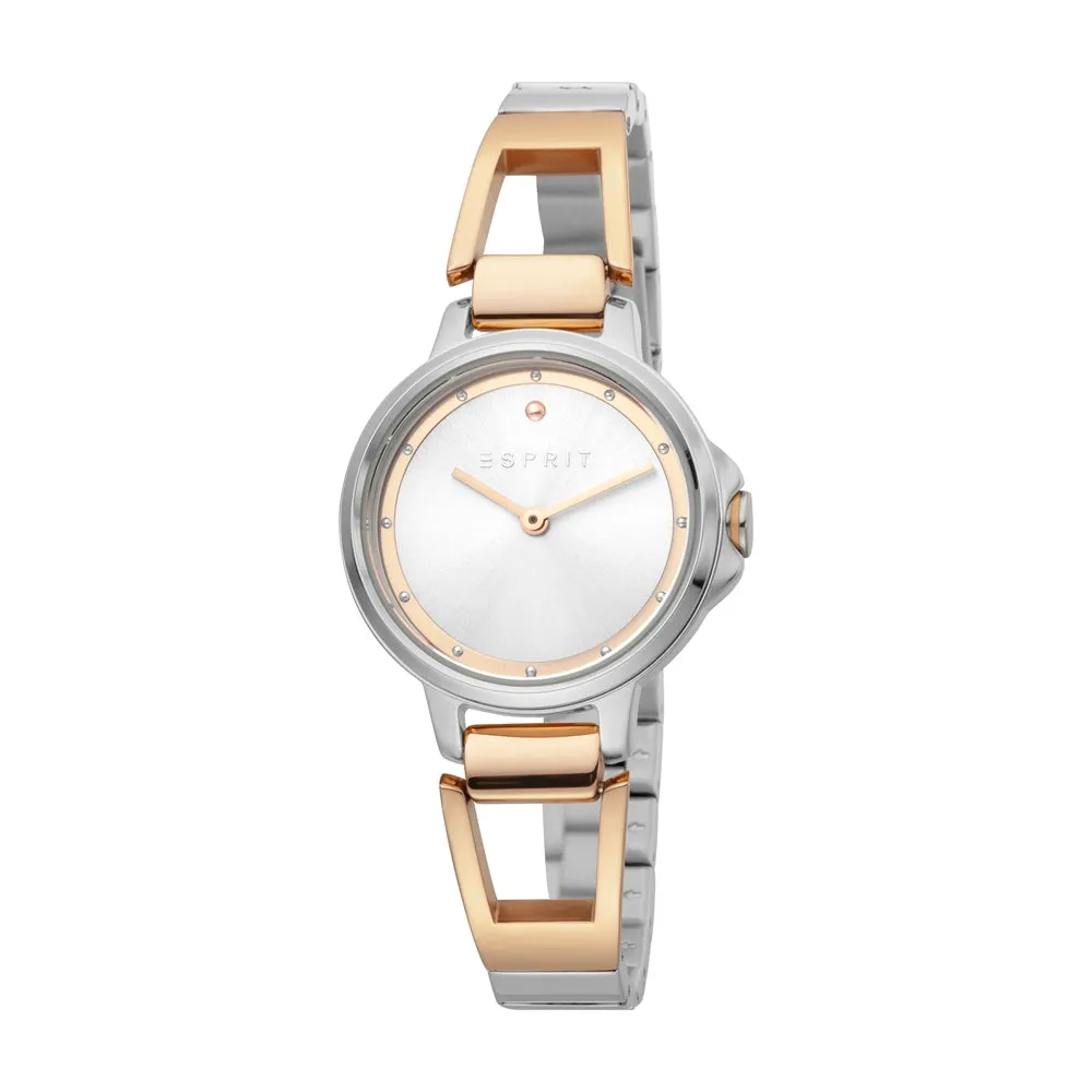 Esprit Ladies Watch Silver Color Bracelet & White Dial Set With Accessories