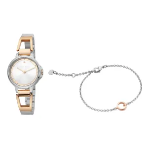 Esprit Ladies Watch Silver Color Bracelet & White Dial Set With Accessories