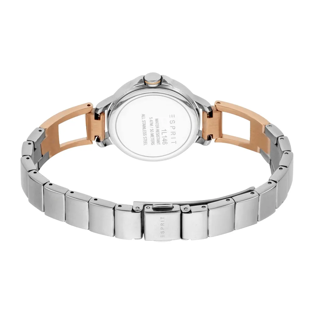 Esprit Ladies Watch Silver Color Bracelet & White Dial Set With Accessories