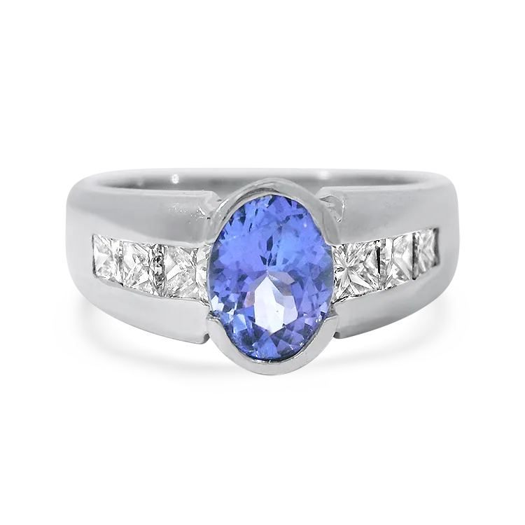 Estate 18k White Gold Tanzanite and Diamond Ring