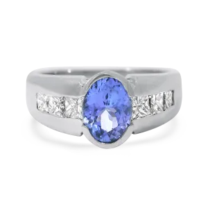 Estate 18k White Gold Tanzanite and Diamond Ring